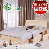 全实木床 松木床 1.8单人双人床 现代简约储物床 高箱床可加拖床