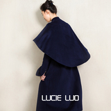 LUCIE LUO原创独立设计师品牌女装藏蓝色100澳毛披风大衣
