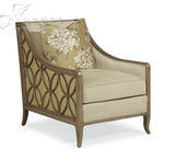 美式乡村实木镂空雕花单人沙发法式麻布老虎椅欧式布艺软包休闲椅