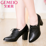 GEMEIQ/戈美其2015秋季新款单鞋欧美英伦风高跟粗跟尖头系带女鞋