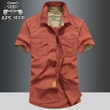 AFS JEEP夏季新品军装纯棉薄款短袖衬衫男士韩版修身半袖衬衣男潮