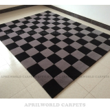 现代简约客厅地毯新款时尚黑白灰格子沙发茶几卧室床边门垫地垫厚