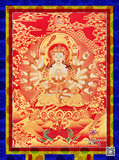 极为精美西藏手绘准提佛母菩萨红唐卡佛教十字绣法国R线埃及棉H52