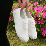 春季韩版帆布鞋女系带小白鞋板鞋平底布鞋学生休闲鞋白色球鞋单鞋