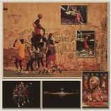 乔丹 篮球NBA体育明星 公牛队 灌篮 复古牛皮纸海报 装饰画贴挂画
