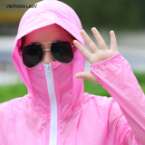 韩版女学生休闲短外套夏宽松大码户外运动透明开衫长袖防晒衣大帽