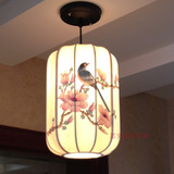 手绘布艺长形灯笼吊灯现代中式新古典客厅餐厅玄关过道火锅店灯具