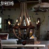 安朵北欧美式乡村艺术吊灯工业风复古餐厅吧台怀旧客厅实木头吊灯