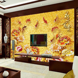 中式3D立体壁纸九鱼牡丹花大型壁画客厅沙发电视背景墙纸家和富贵