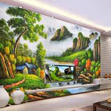 3D立体无缝电视背景墙壁纸大型壁画欧式山水风景油画影视墙布壁纸