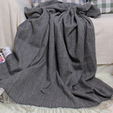 欧美羊毛毯单人毯床上盖毯加厚冬季柔软细腻保暖透气人字纹灰特价