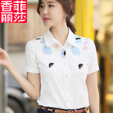 2016夏装新款女装韩版修身上衣韩范潮时尚衬衣女棉白色短袖女衬衫