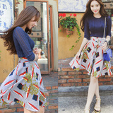 韩国代购2016春季新款女装长袖小香风两件套套装裙显瘦针织连衣裙