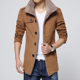 韩版青少年立领羊毛呢子风衣中长款大衣休闲外套修身型秋冬季男士