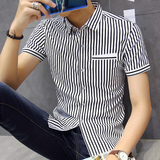 太平鸟夏季短袖衬衫男  韩版修身男短袖衬衣条纹短袖衬衫商务衬衫