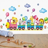可移除儿童房幼儿园早教中心卡通小动物火车Q版墙贴
