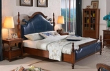 美式乡村实木床 欧式古典做旧婚床卧室家具双人床简约现代皮艺床