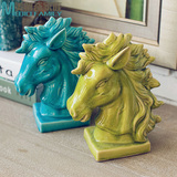 美第奇家居装饰品客厅办公室工艺品陶瓷 欧式新古典创意马头摆件