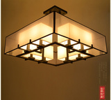现代新中式吊灯客厅灯简约大气长方型布艺灯罩铁艺工程茶楼酒店灯