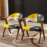 复古实木餐椅 简约现代做旧休闲单人沙发椅子创意咖啡厅北欧宜家
