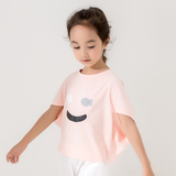 amii童装2016夏季新款女童短袖T恤棉蝙蝠袖上衣笑脸印花打底衫