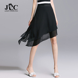 JC2016夏季不规则拼接高腰雪纺半身裙透视时尚百搭中长款裙子新款