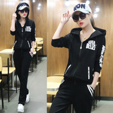 2016春季新款大码女装字母韩版长袖t恤卫衣两件套休闲运动套装潮