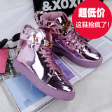 欧洲站秋明星高帮板鞋粉紫色金属锁头鞋平底女鞋系带休闲运动潮鞋