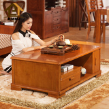 全实木茶几整装橡胶木功夫茶桌带抽屉现代中式简约小户型客厅家具