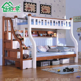 实木双层床地中海子母床高低床带护栏上下床母子床美式乡村儿童床