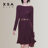 XSA欧洲站2016春装新款红色连衣裙女荷叶边鱼尾裙修身职业短裙