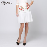 ROEM韩国罗燕时尚夏季新品褶皱刺绣半身中裙RCWH52506P专柜正品