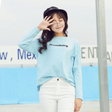 大学生T恤衫女2016春季新款女装韩版长袖T恤可爱卡通字母打底小衫