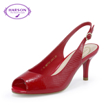 哈森/harson2016夏通勤蜥蜴纹牛漆皮革女款细跟鱼嘴凉鞋HM67129
