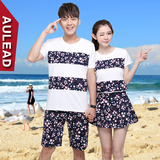 潮夏季2016新款韩版夏装大码女裙子沙滩情侣装短袖撞色T恤套装