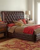 美式真皮床头层牛皮实木床皮床1.5米1.8米双人床欧式卧室软包床