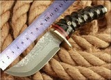 日本进口大马士革刀直刀羊角手柄铜头精品收藏 名家之作户外军刀