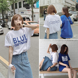 韩版2016夏季女装新款字母印花棉T恤宽松蝙蝠打底衫套头上衣服潮t