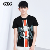 GXG男装 2016夏季修身款圆领纯棉黑色短袖T恤男潮#62844027