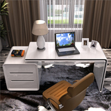 电脑桌现代简约台式办公家用写字台转角书桌书架组合书柜白色烤漆