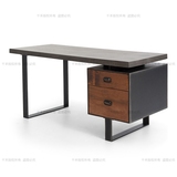 复古铁艺实木办公会议桌带抽屉书桌电脑桌美式餐桌写字台式长桌子