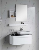 隐藏式浴室柜吊柜 组合钢化玻璃盆柜组合黑白简约现代挂柜橡木