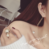 首尔韩国进口925银 简约玫瑰金色珍珠长款耳线 耳环 防过敏