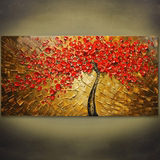 新款纯手绘客厅卧室 玄关抽象挂画 手绘立体红色油画发财树