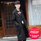 太平鸟男装 秋装中长款时尚黑色纯色青年韩版风衣外套潮BWBE63102