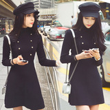 香港代购2016春装新款女装长袖小黑裙修身黑色针织连衣裙春秋