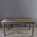 美式/北欧/法式乡村家具 6人实木橡木做旧方餐桌/办公桌 外贸出口