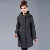 韩版中长款特大码羊毛呢大衣外套女 秋装新款中老年女装毛呢外套
