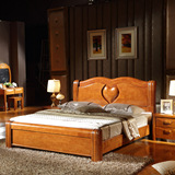 全实木床橡木中式床现代高箱储物床1.8米纯实木柚木色卧室床包邮