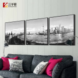 上海外滩黑白风景装饰画现代有框客厅卧室客厅书房挂画壁画